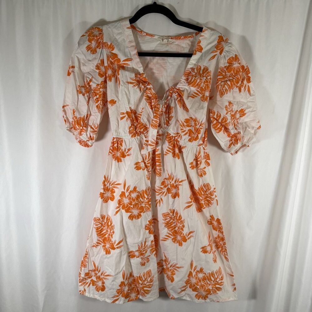Sim & Sam Knee Length Dress Women's Medium White Orange Floral Tie Lightweight